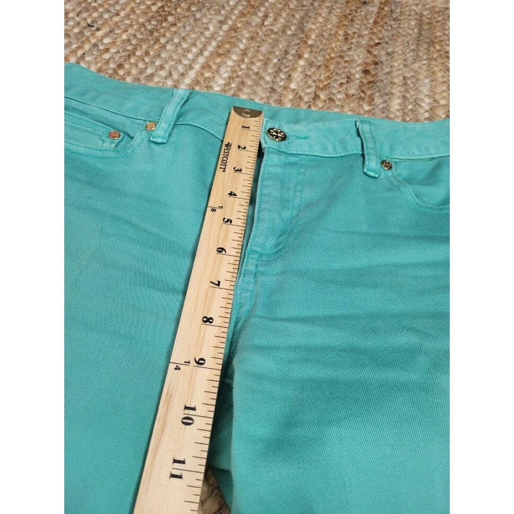 Tory Burch Alexa Cropped Skinny Jeans Sz. 29 Turquoise Denim Logo Pocket_4